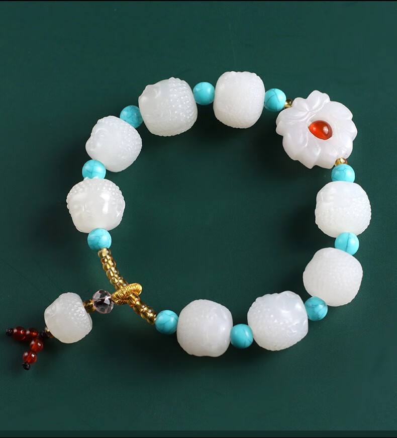 保价618yunitongxing新疆和田玉羊脂白玉佛头手串男女款释迦牟尼玉石