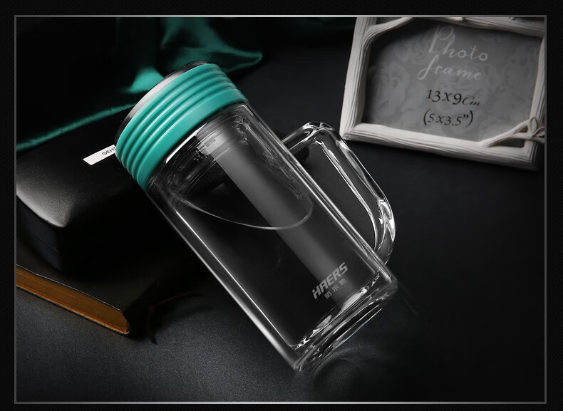 哈尔斯(haers) 哈尔斯双层玻璃杯商务办公室水杯子防烫隔热带把手男士