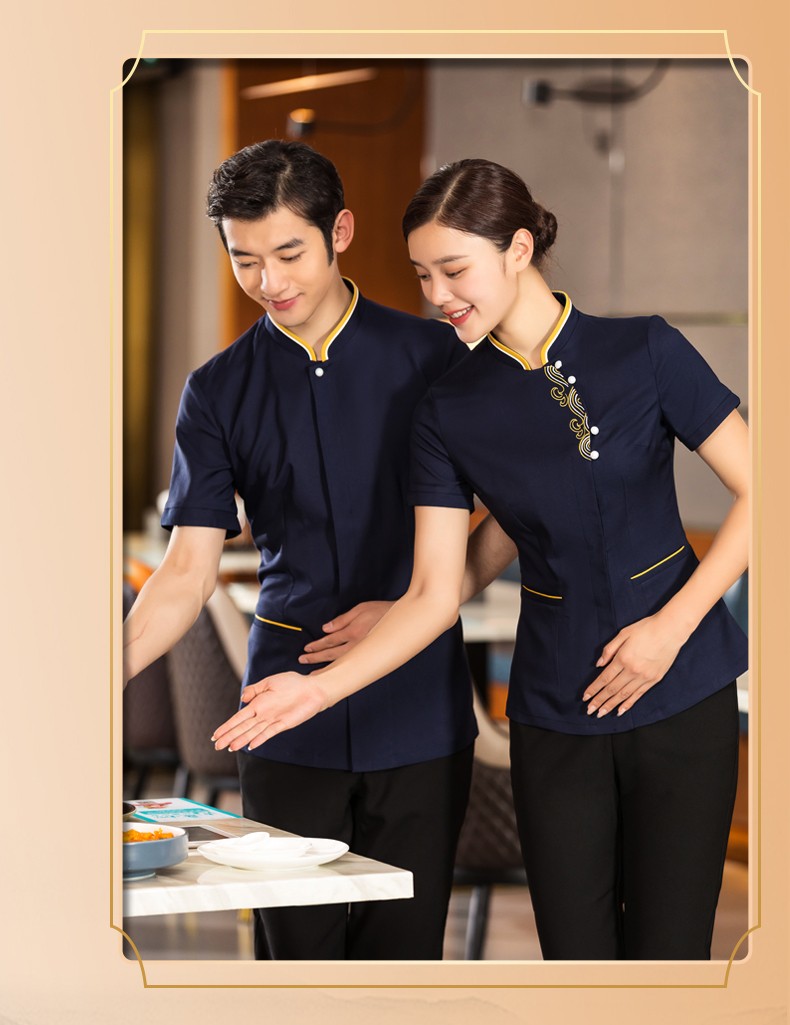极轩 高档餐厅服务员工作服夏装 中式酒店前厅员工服装定制夏季短袖