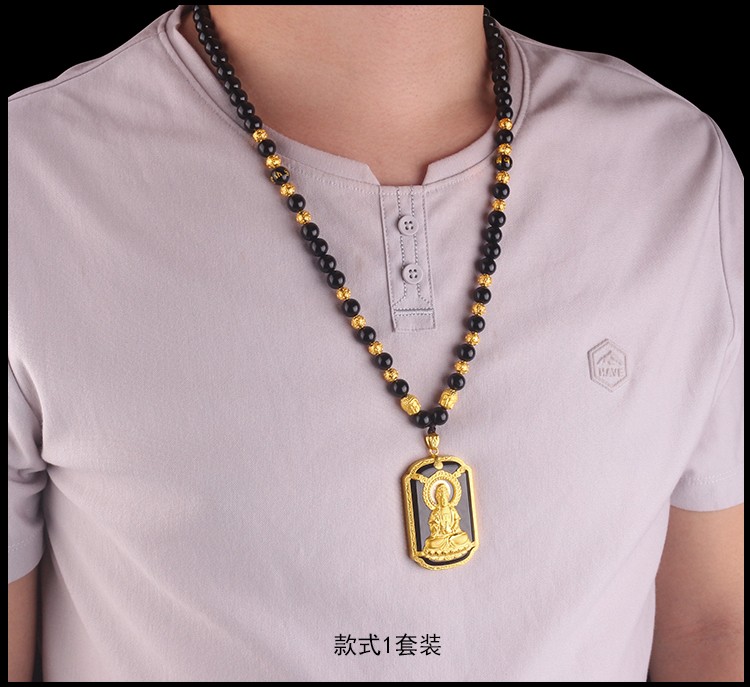 玉悦东海999足金金珠佛头项链貔貅黄金吊坠链翡翠墨翠