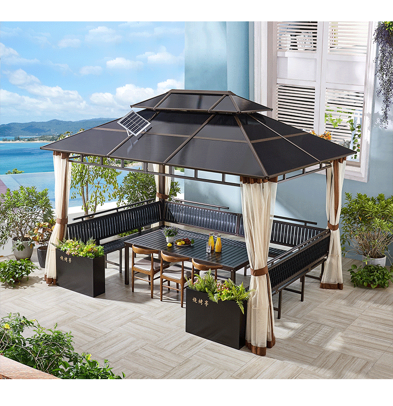 户外凉亭别墅室外庭院花园楼顶简易四角亭子露天防腐遮阳棚小亭子 3*4