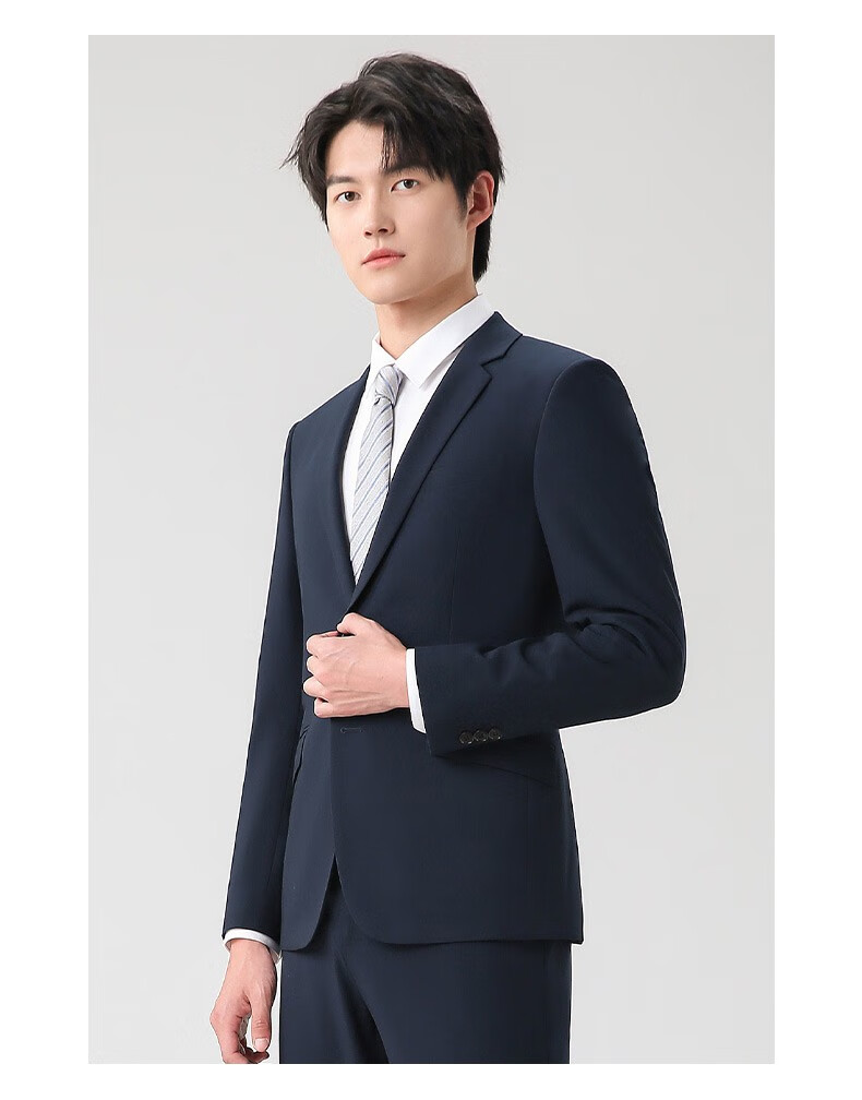 圣得西男士西服套装秋季新款商务职业上班轻正装修身时尚免烫套西男 