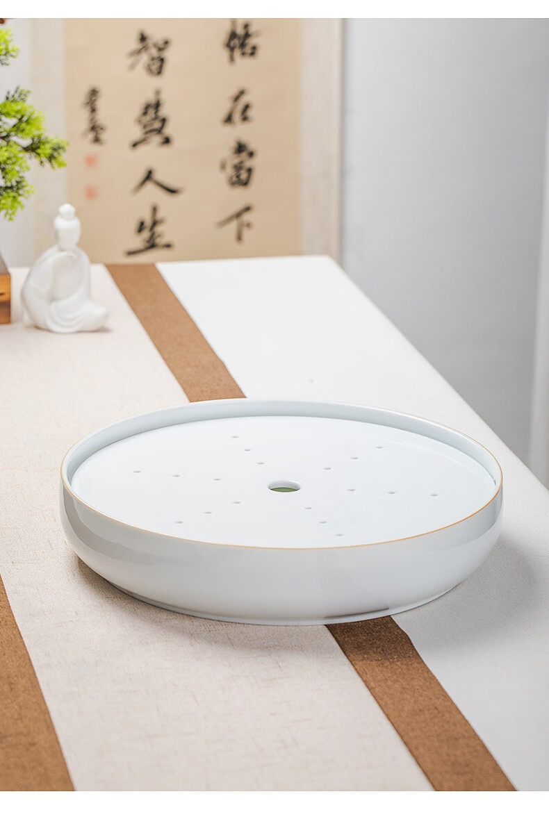 甜白瓷功夫茶具茶盘茶杯套装家用客厅茶船储水式办公室泡茶壶盖碗陶瓷