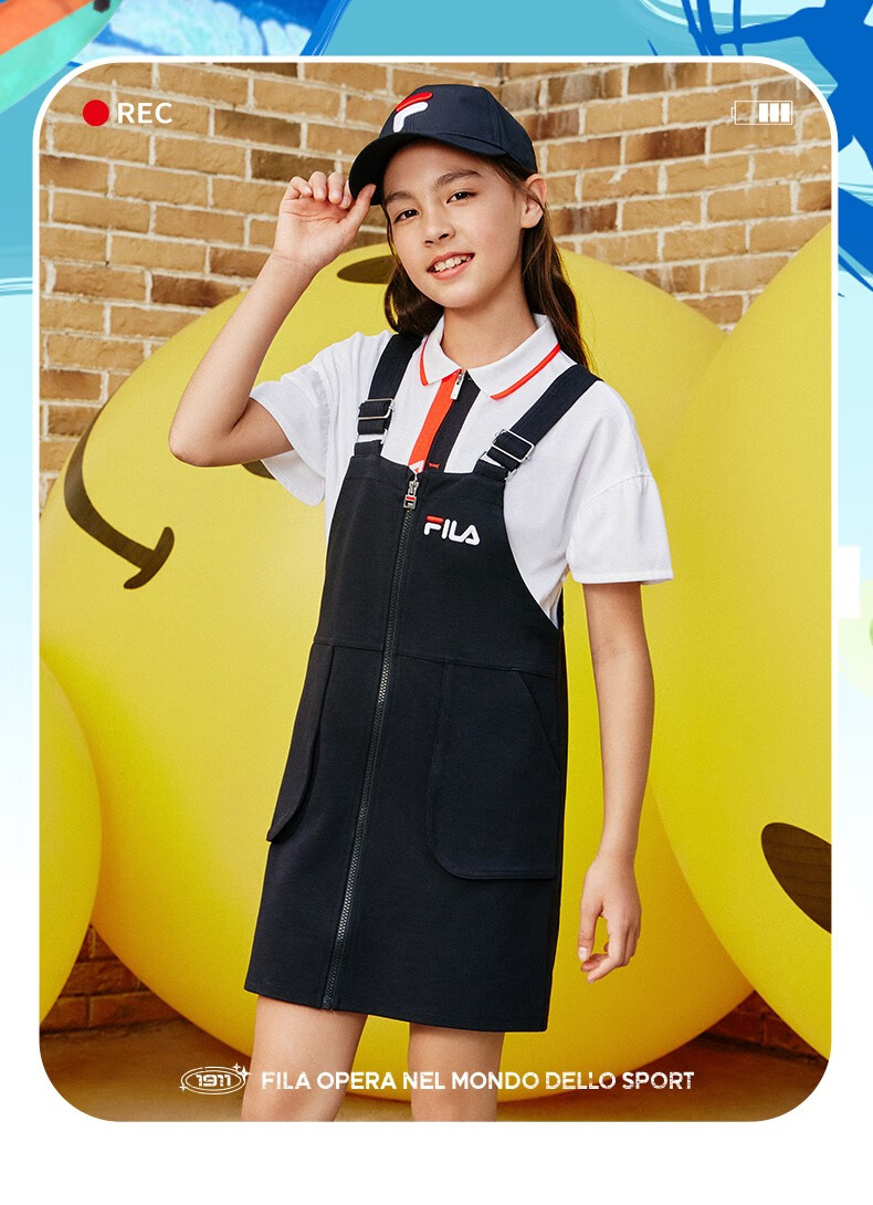 fila斐乐童装儿童连衣裙2022年夏季新款女大童休闲针织短裙fila儿童