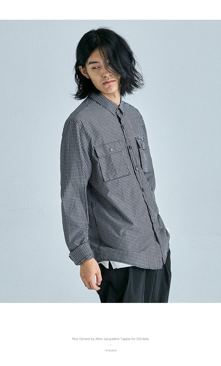 riverstone男装2022男士春秋新款格子长袖纯棉衬衣男黑白格s