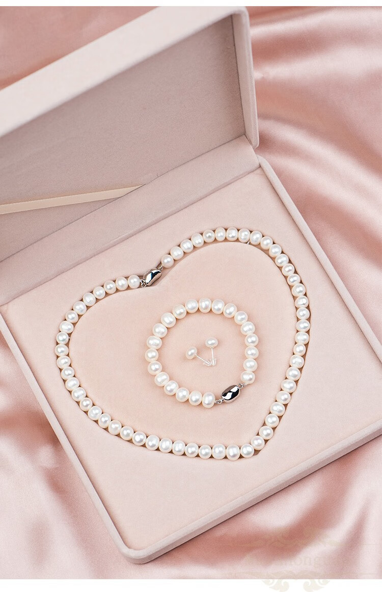 香港mazahonguan珍珠三件套母亲节淡水珍珠项链女耳钉手链锁骨链套盒