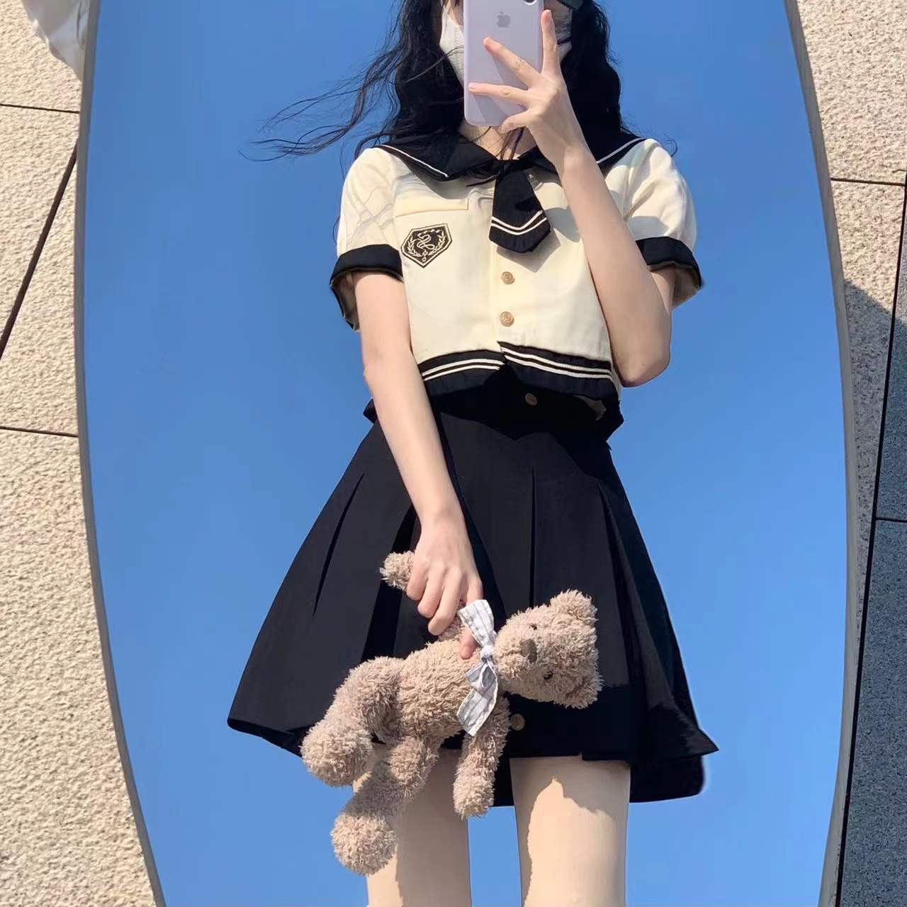 jk制服全套少女格裙夏季不规则半身裙女春秋天学生校服包臀百褶裙套装