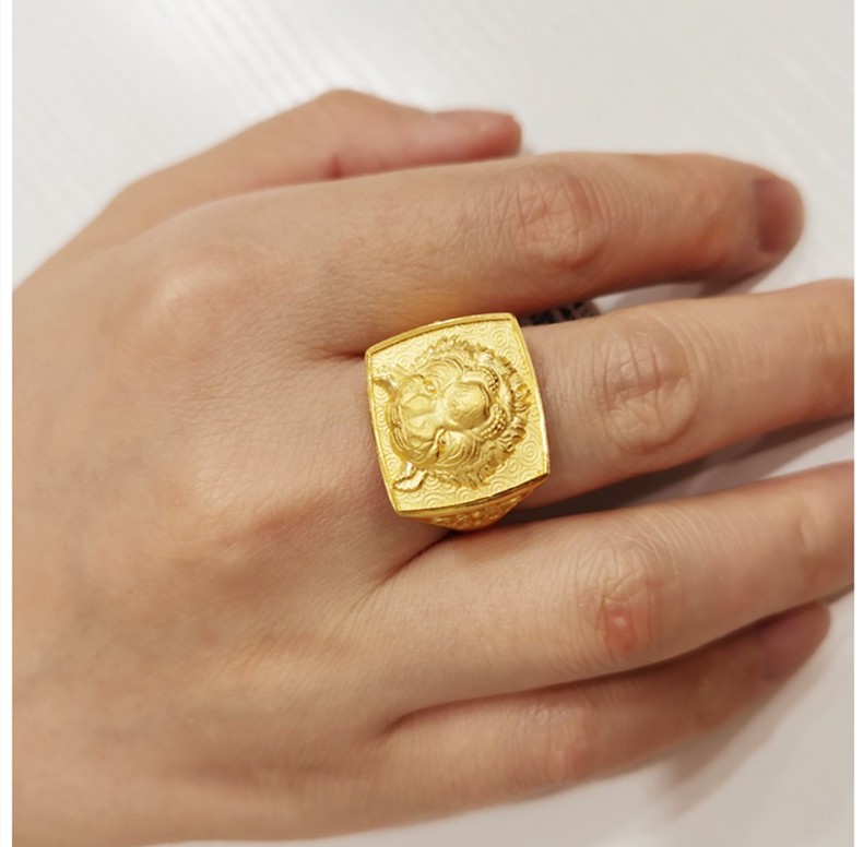 鑫徕帝珠宝古法黄金戒指足金999男款帝王虎戒指霸气虎头戒指时尚活口