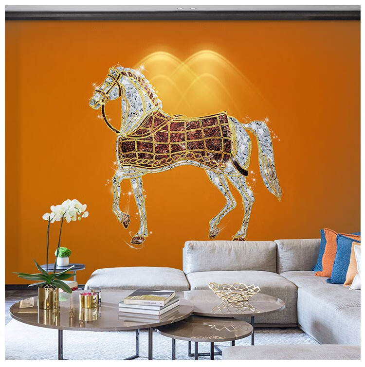 西里尔爱马仕橙色壁纸网红拍照奢侈品服装店背景墙纸高级直播间装修