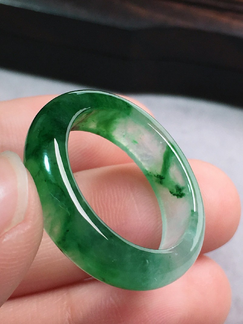 绿翠天成翡翠冰种飘绿指圈戒圈指环缅甸a货翡翠送礼送老婆生日礼物女