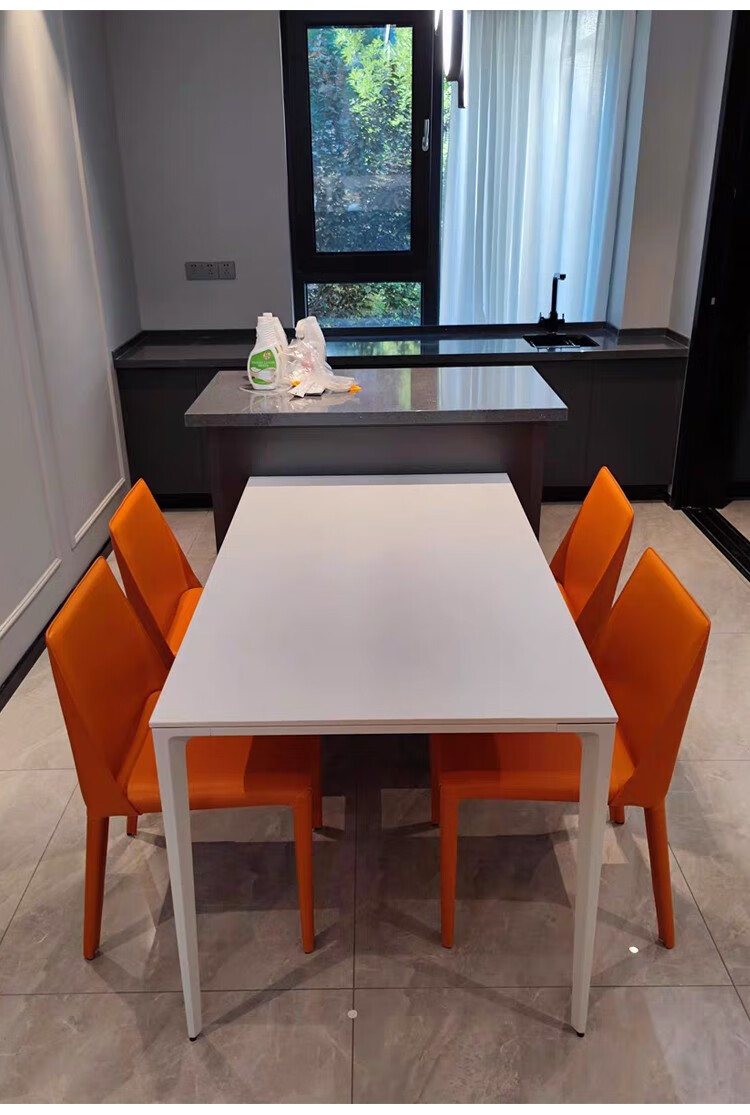 图柏丽德利丰纯白色岩板餐桌椅组合小红书同款长方形小户型岛台餐桌