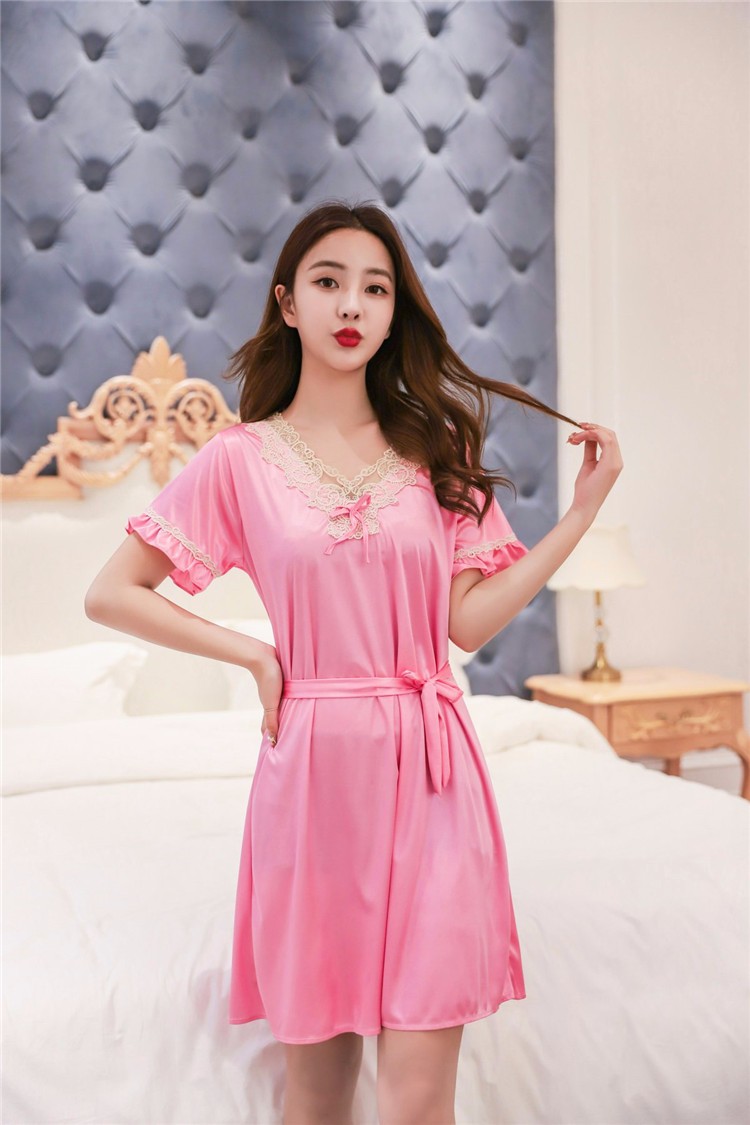 娜丽蜜艾性感冰丝睡裙女夏季薄款短袖中长款睡裙韩版丝绸睡衣女士可外