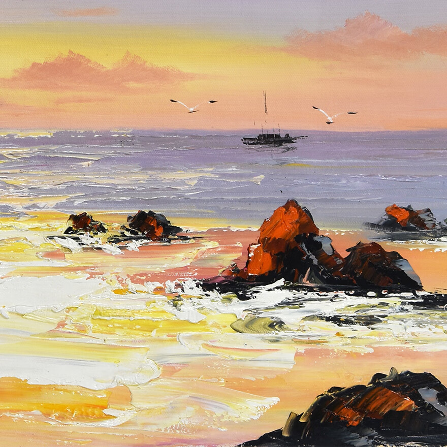 大尺幅 海边 手绘风景油画