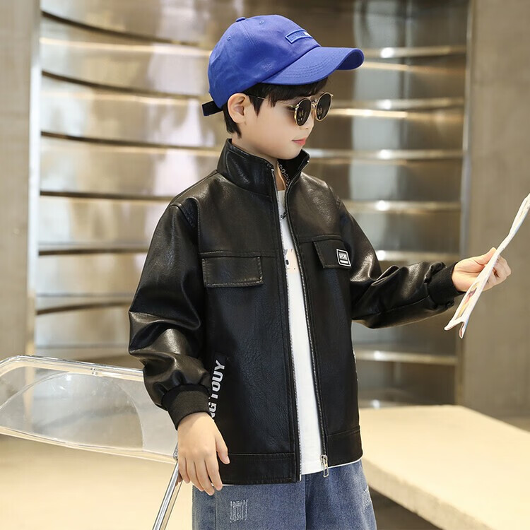 恒孞童装男童皮衣外套秋装新款中大儿童小学生pu皮衣男孩子春秋装时尚