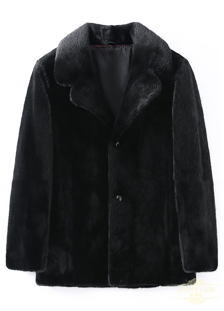 古赫伦男装进口天鹅绒貂皮大衣男整貂皮草外套西装领海宁真貂毛黑色