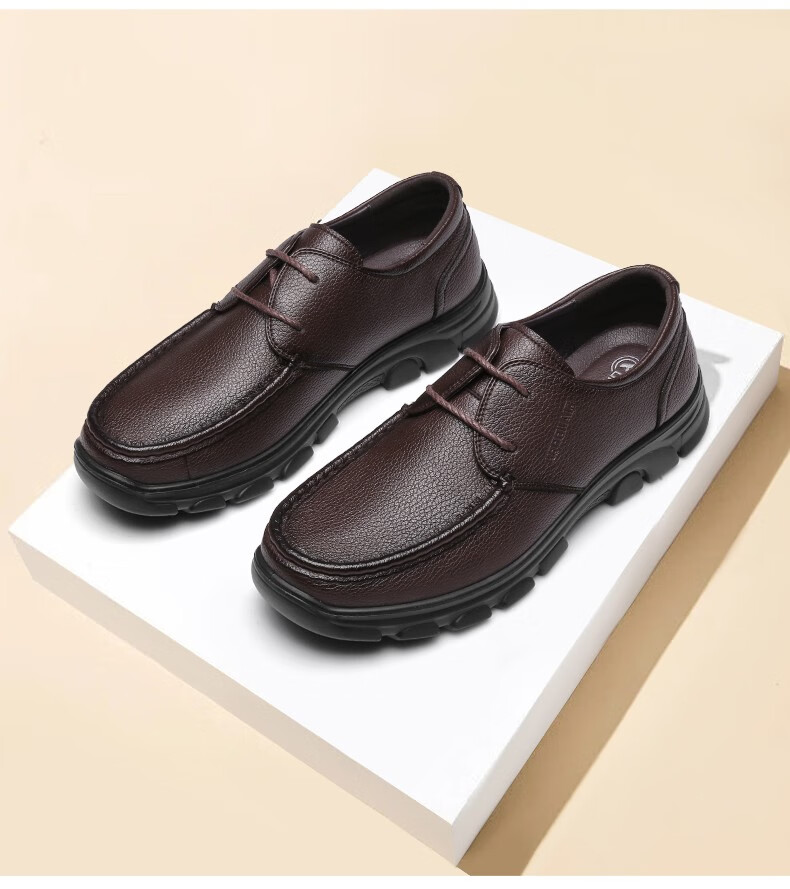 强人3515皮鞋男低帮厚底系带休闲皮鞋软底舒适男单鞋 棕色 40【图片