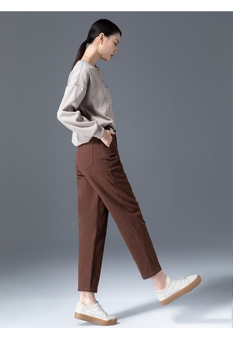 凌丹娜卡其色裤子女春秋2022新款女裤春季老爹裤宽松休闲九分萝卜哈伦