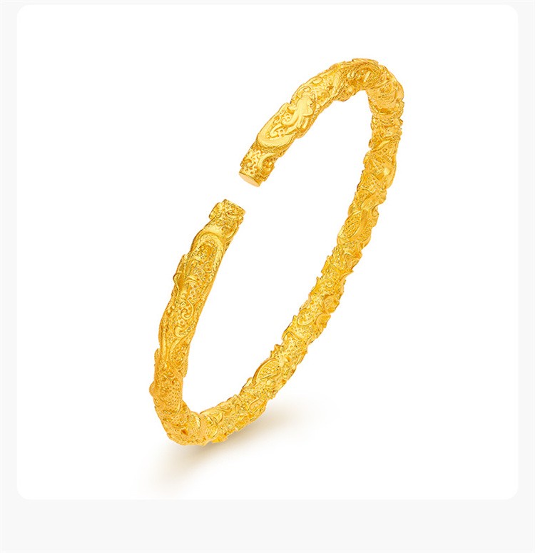 明牌珠宝 传家金系列-龙吟开口镯 足金古法黄金手镯龙纹金镯子afi0202
