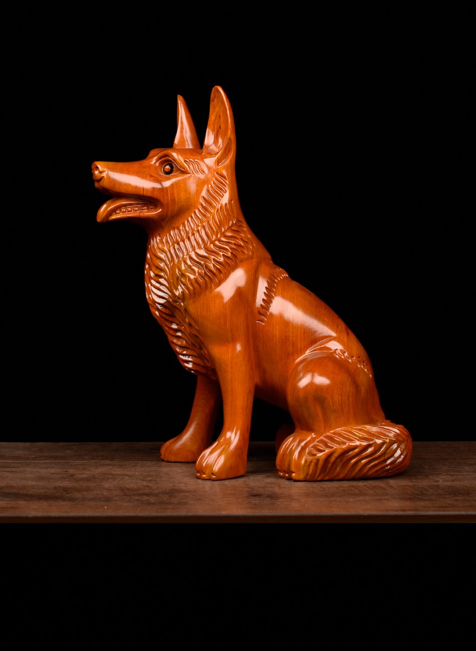 御木轩花梨木雕狼狗摆件实木质雕刻生肖狗动物办公室客厅装饰摆设工艺