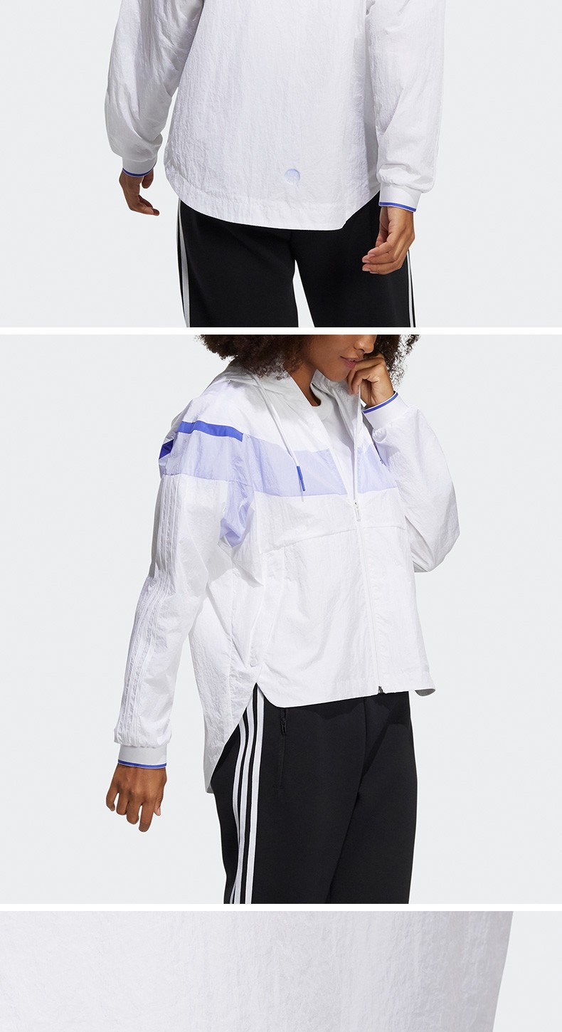adidas阿迪达斯女子外套2022春季新款轻薄皮肤衣连帽休闲服运动夹克