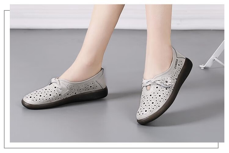 强人3515女单鞋时尚百搭浅口镂空女鞋舒适软底妈妈鞋黑色36