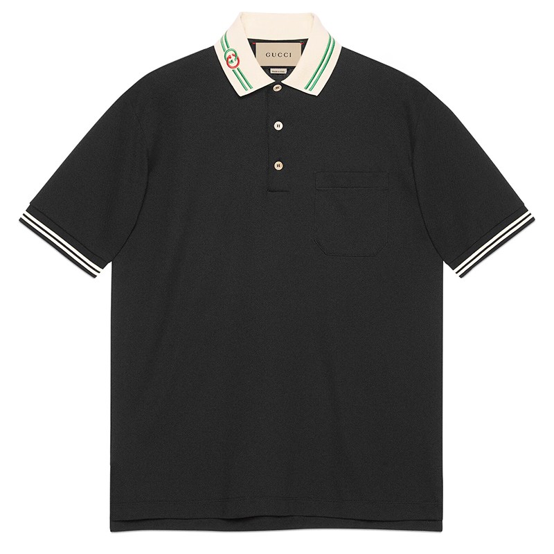 七夕情人节礼物gucci古驰男士短袖经典互扣式双g珠地棉polo衫 白色