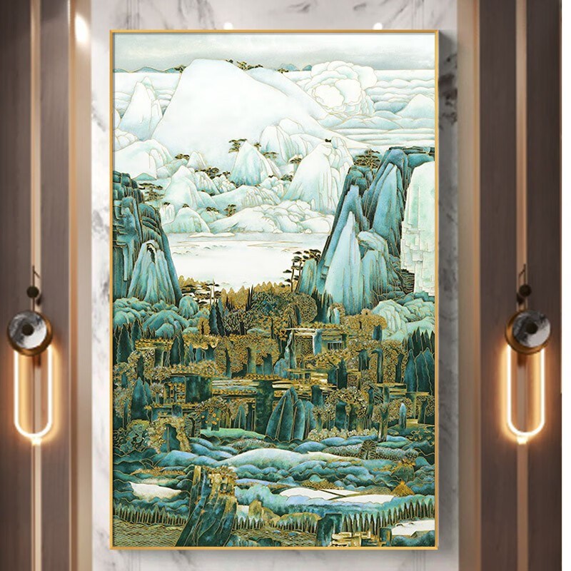 玄关装饰画景泰蓝珐琅彩山水画别墅高端酒店会所大堂画走廊过道壁挂画