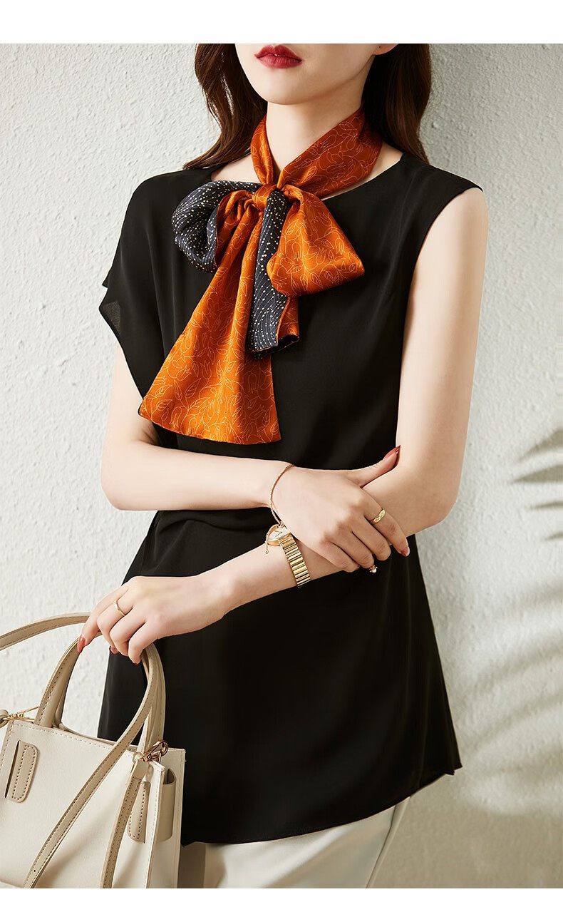 斯哲维世品牌时尚小长条丝巾女窄2022年春季新款洋气百搭真丝围巾天使