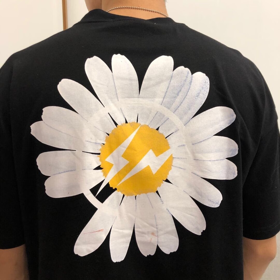 gd同款小雏菊短袖潮牌闪电印花夏季情侣装t恤男女款宽松休闲 黑色(前