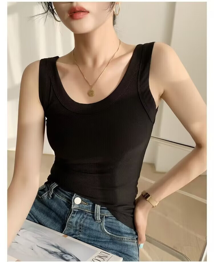 静鹿女士背心螺纹舒适百搭新款防走光内搭上衣遮副乳显瘦背心螺纹背心
