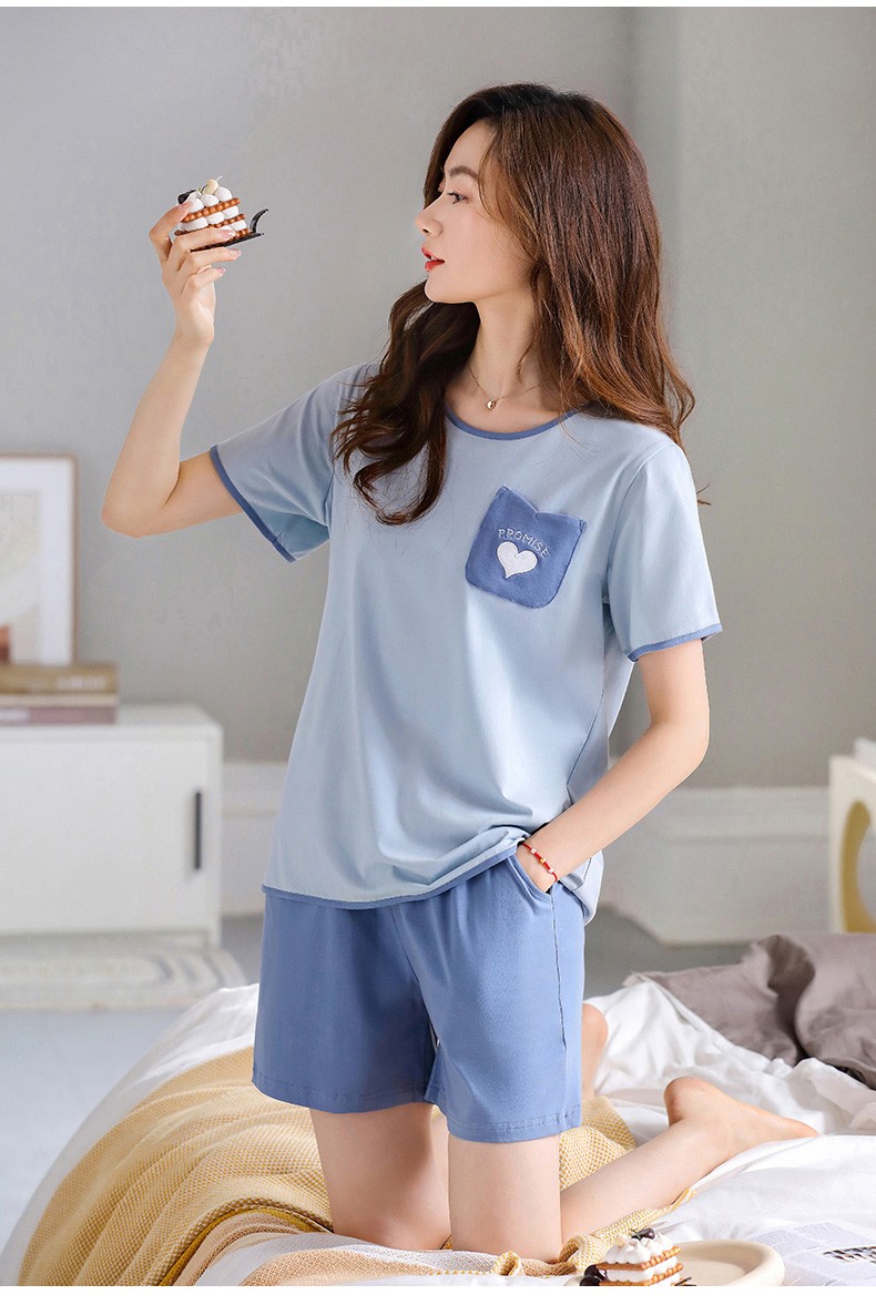 珂黛雅品牌女士睡衣夏季纯棉短袖短裤家居服夏天夏款薄款套装 桃粉 m