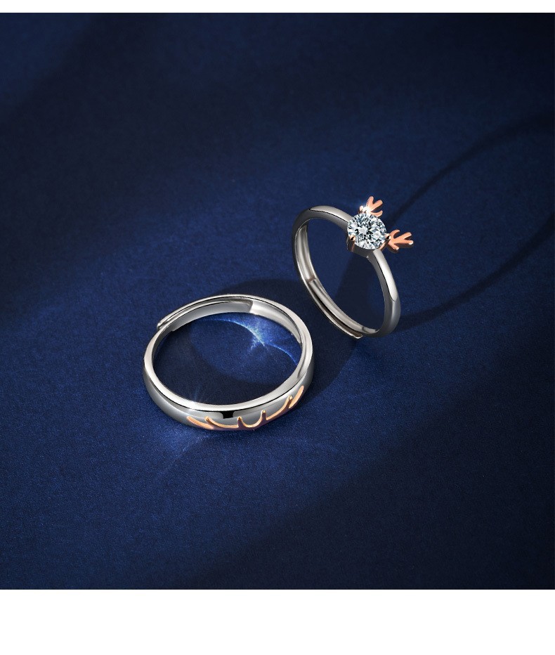 漫芙蕊送证书珠宝s925银d色莫桑钻石一鹿有你情侣戒指男女一对款活口