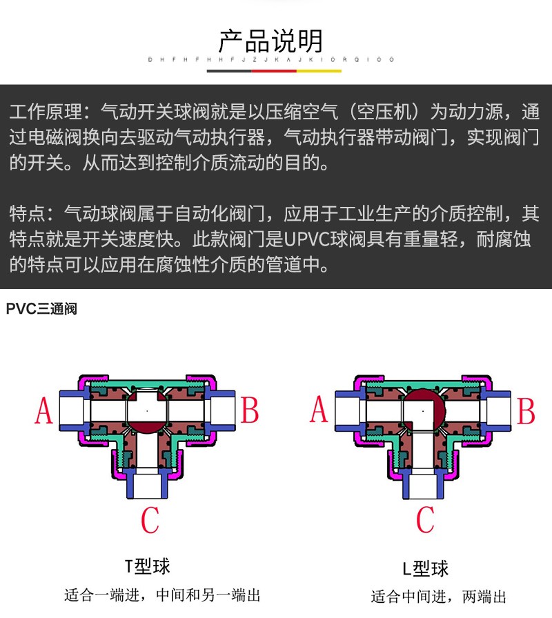 upvc气动三通球阀 活接双由令t型l型换向阀 pvc塑料耐酸碱阀 快速切换