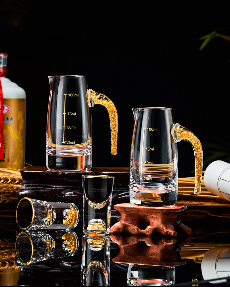 庚美家用分酒器套装水晶玻璃金箔白酒杯 奢华礼品礼盒装一口威士忌杯