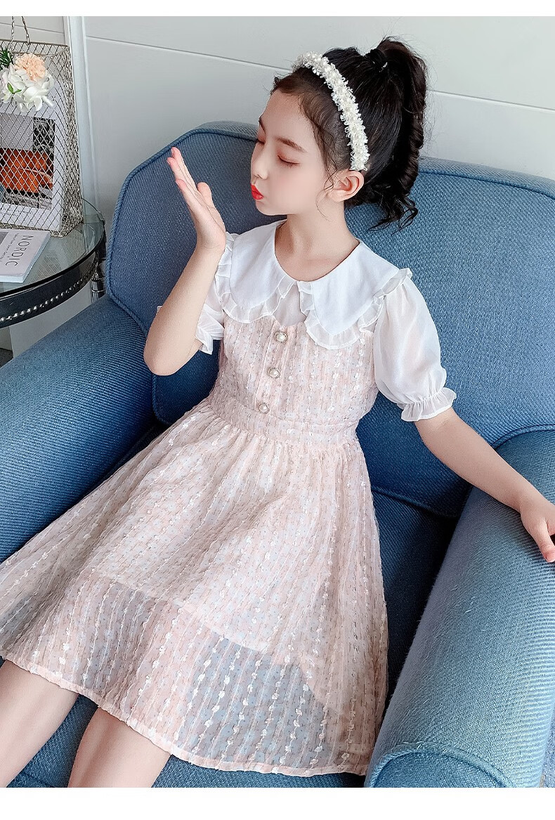 童妤童装女童连衣裙夏天装2022新款中大儿童洋气公主裙子女孩时髦淑女