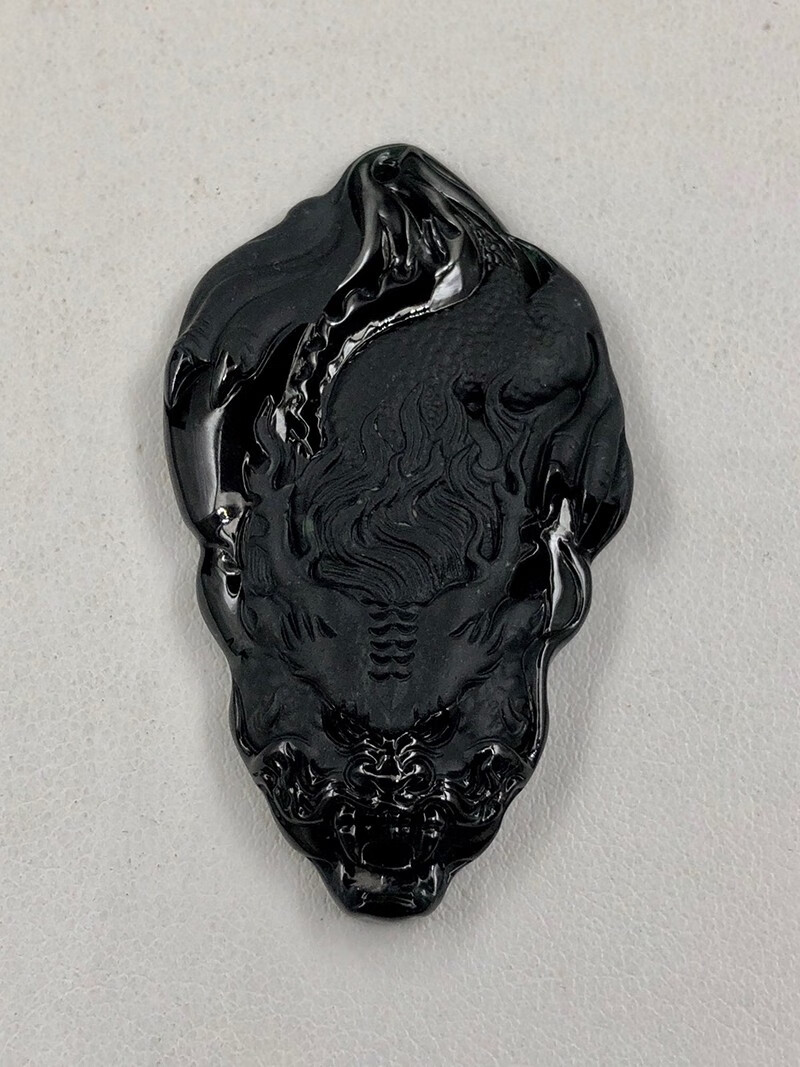 发源地老坑帝王绿底色墨翠龙头霸业吊坠手工雕刻翡翠玉佩玉石珠宝项链