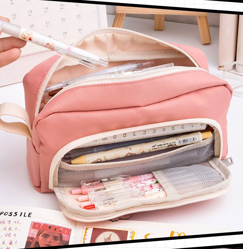双层ins潮少女心大容量创意帆布文具收纳袋女孩初高中可爱铅笔盒学浅