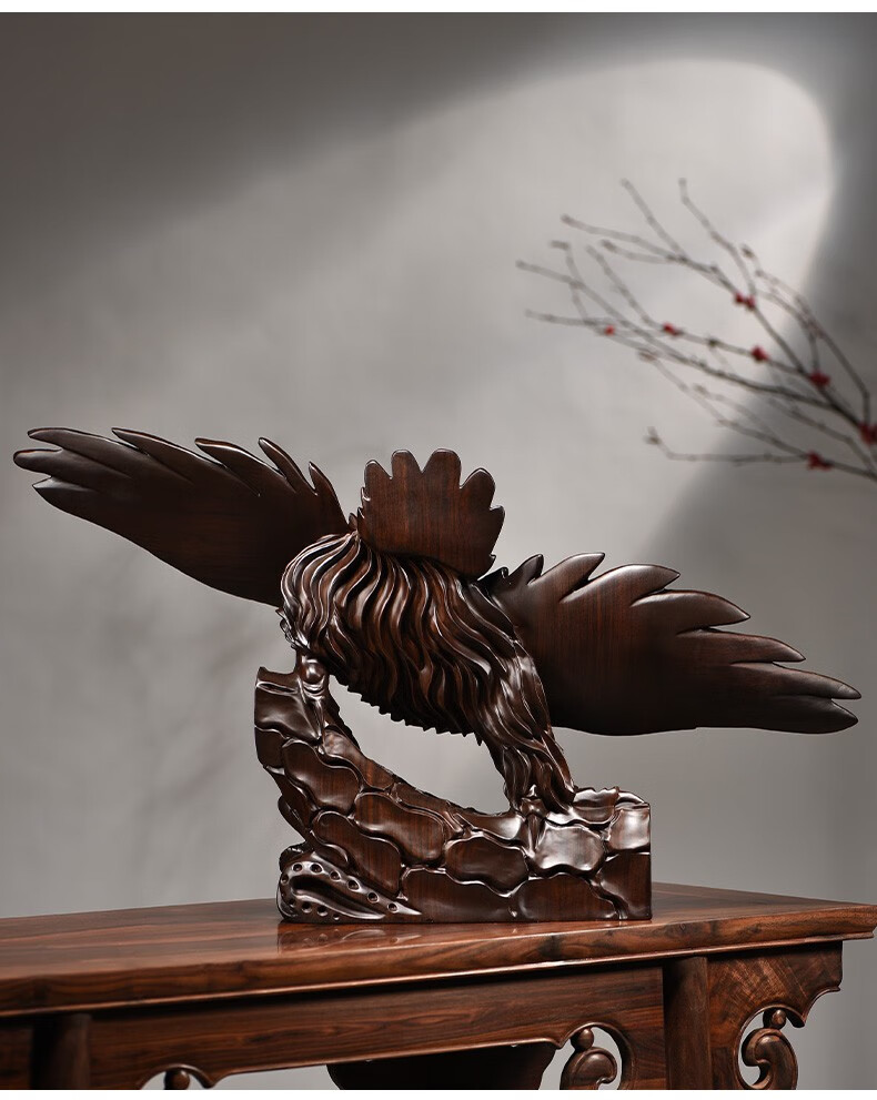 浣彩黑檀木雕老鹰摆件大展宏图雄鹰招财风水办公室桌面摆件实木雕刻