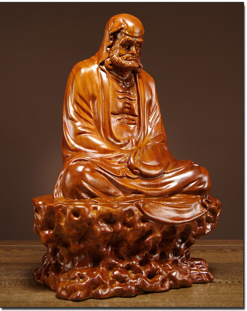 浣彩花梨木雕刻达摩祖师像摆件新中式禅意家居客厅公司玄关装饰工艺品