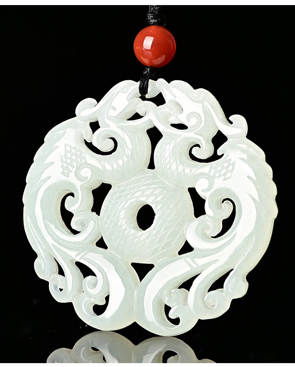 和田玉双龙护主吊坠新疆玉石玉坠仿古玉佩男挂坠女护身 双龙护主玉佩