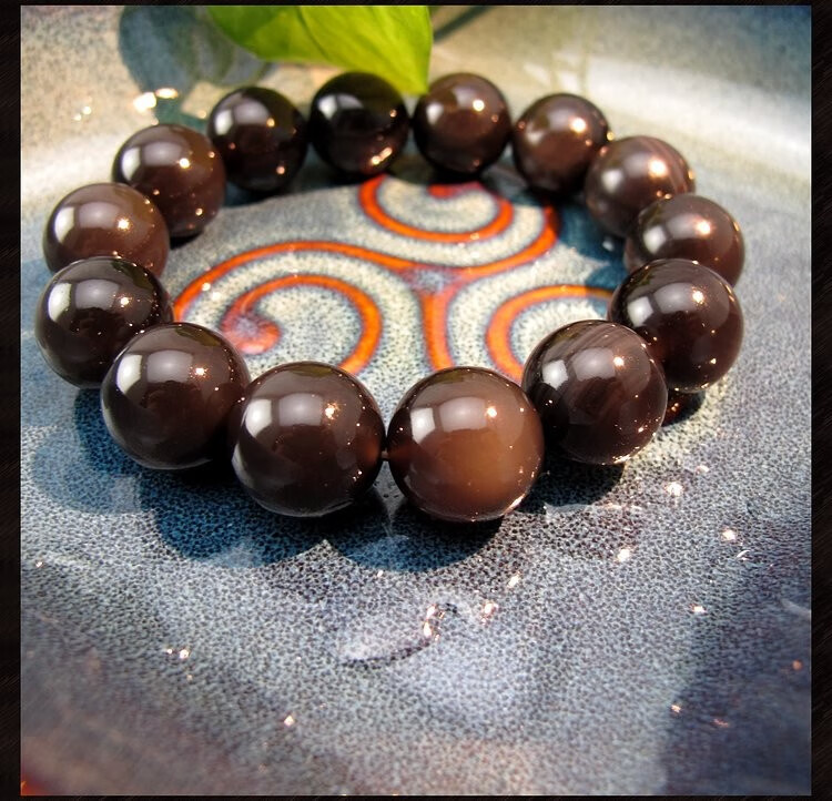 相石缘天然冰种黑曜石手链男手串男款16mm佛珠手串