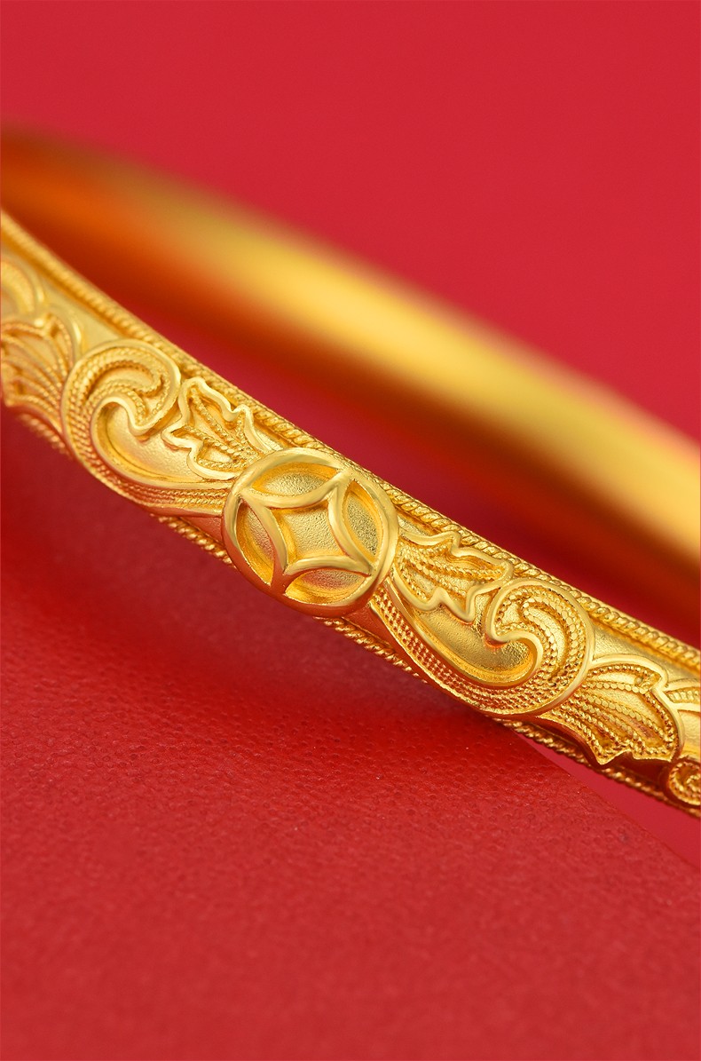 龙徽珠宝 黄金手镯女款足金999传承雕花镯子结婚金首饰 送妈妈送老婆 