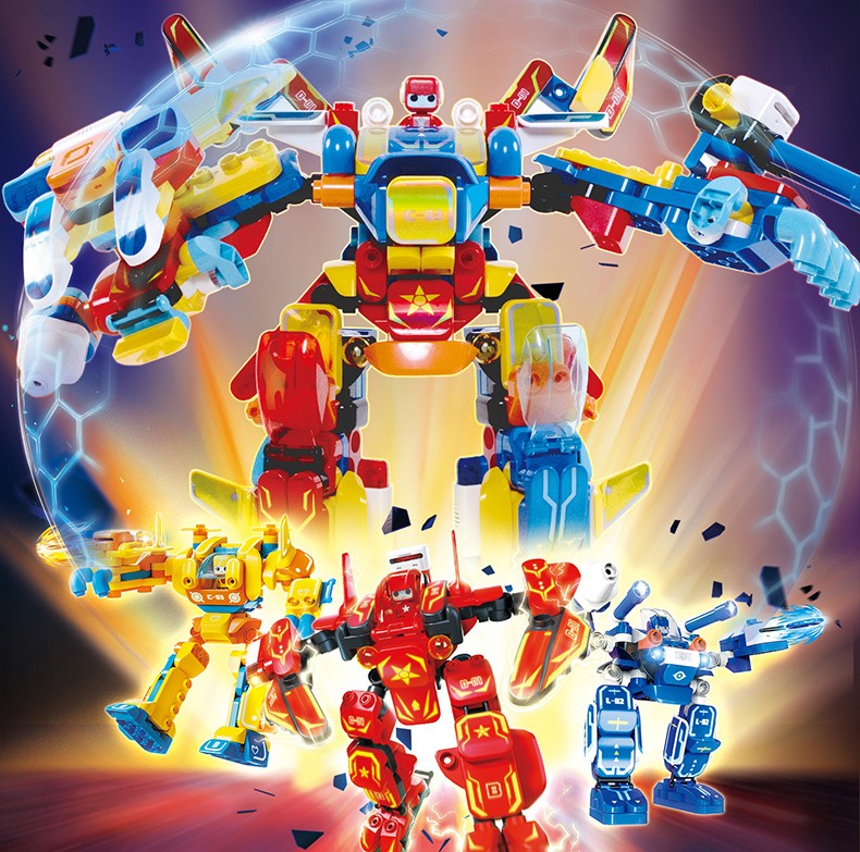 布鲁可积木百变布鲁克战队儿童大颗粒积木拼装玩具男女孩拼插玩具生日