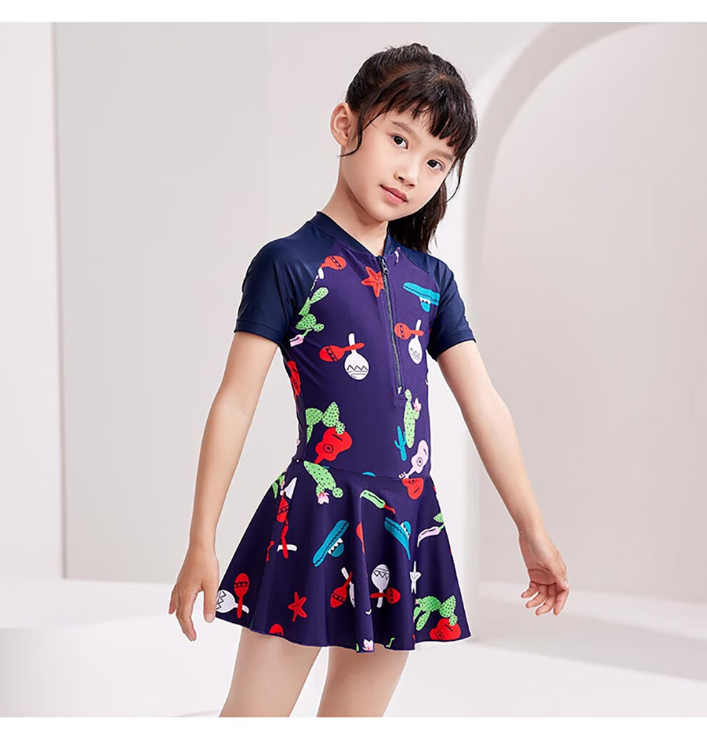 洲克(zoke)儿童泳衣连体裙摆可爱公主风中大童女童卡通度假出游泳装