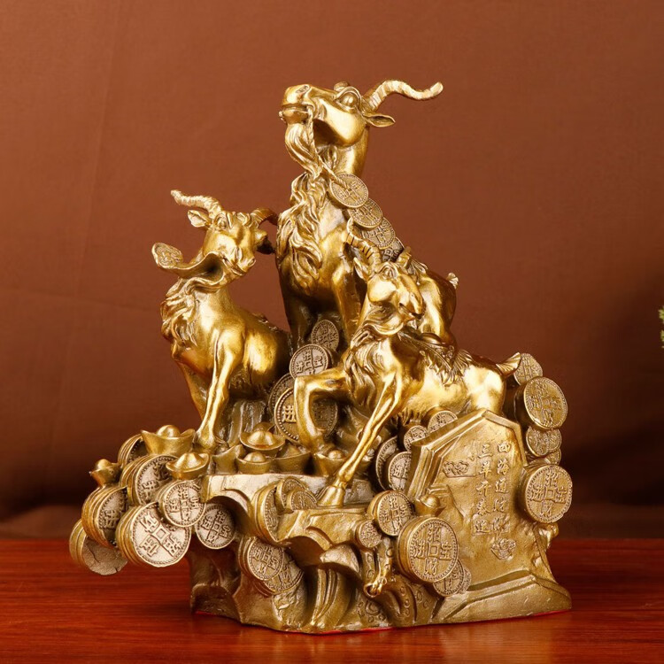 妙如意 领头羊摆件 生肖羊黄铜羊三阳开泰铜器摆件 三羊开泰客厅办公