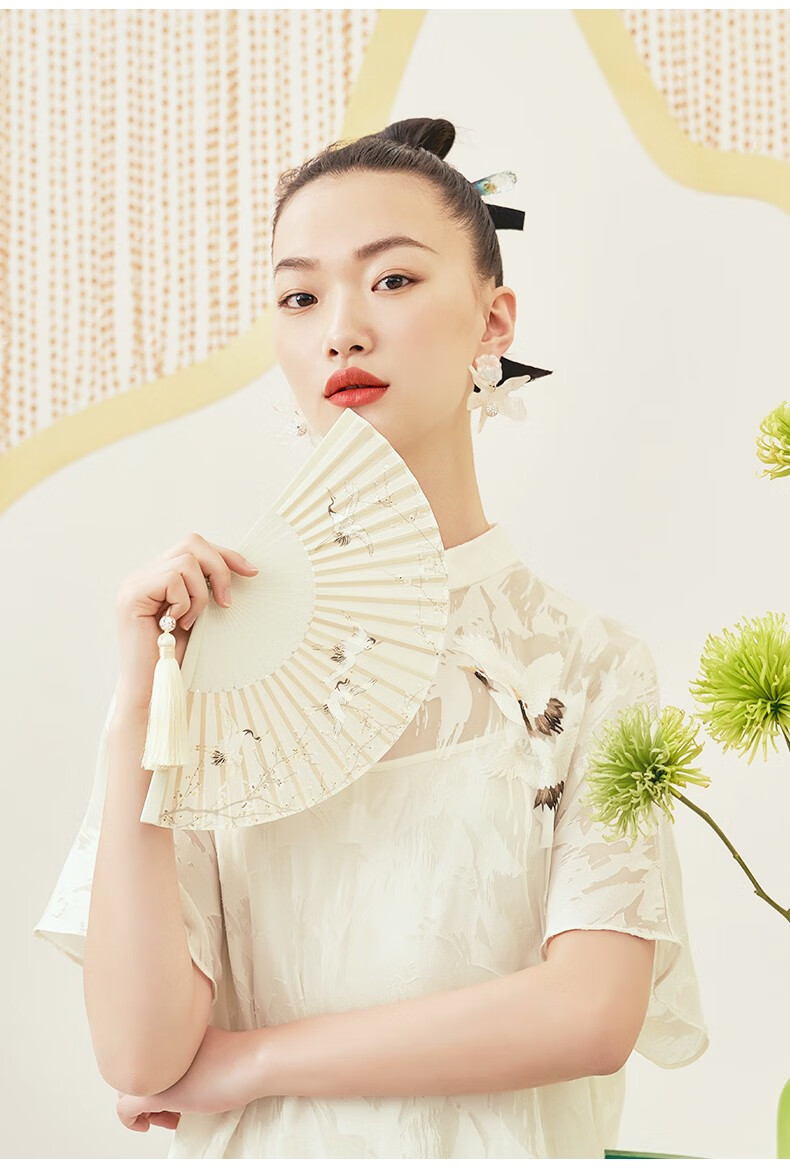 花木深原创设计师女装手工苏绣白色雪纺旗袍改良版连衣裙中国风裙时尚