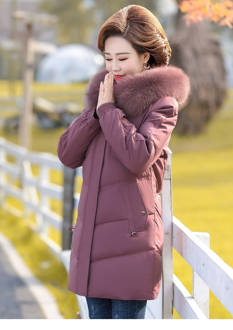 QIUFULUO Women's Winter Warm Down Cotton Jacket for Middle-aged and Elderly Women 50-60 Years Old, Premium Elegant Red Coat 23