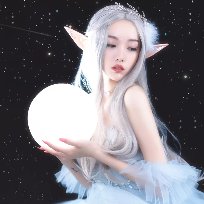 精灵假发女长发中分白色cos表演自然长直发万圣节造型全头套式奶奶灰