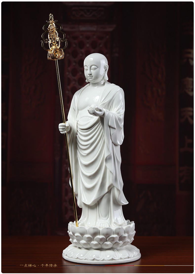 戴玉堂48cm高立莲地藏菩萨佛像摆件手持神杖禅杖地藏王站像家居供奉