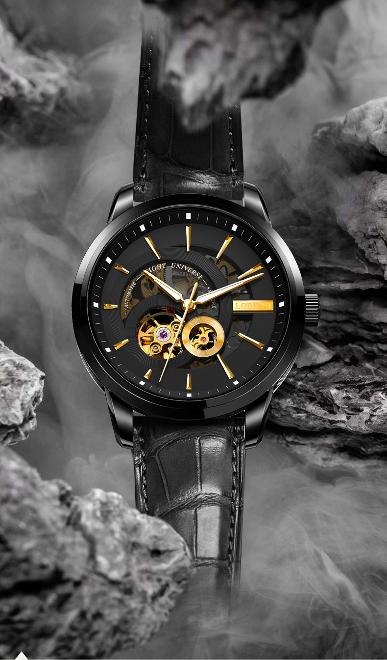 瑞士认证罗宾尼(lobinni)男士手表全自动机械表男镂空夜光瑞士风格